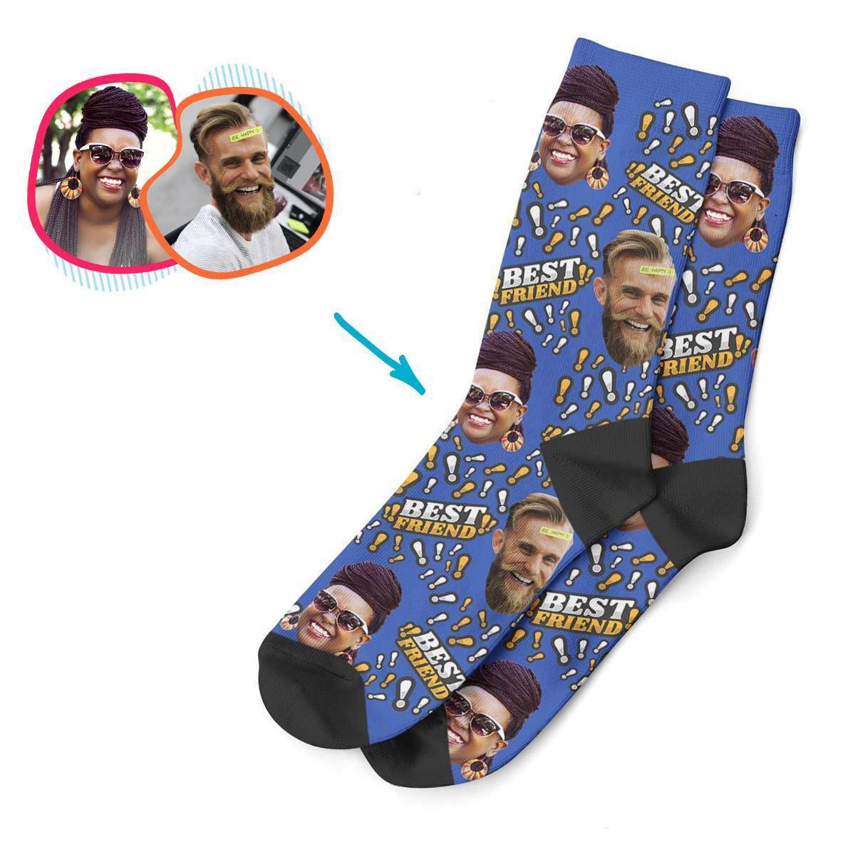 darkblue Best Friend socks personalized with photo of face printed on them