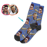 Load image into Gallery viewer, darkblue Best Friend socks personalized with photo of face printed on them
