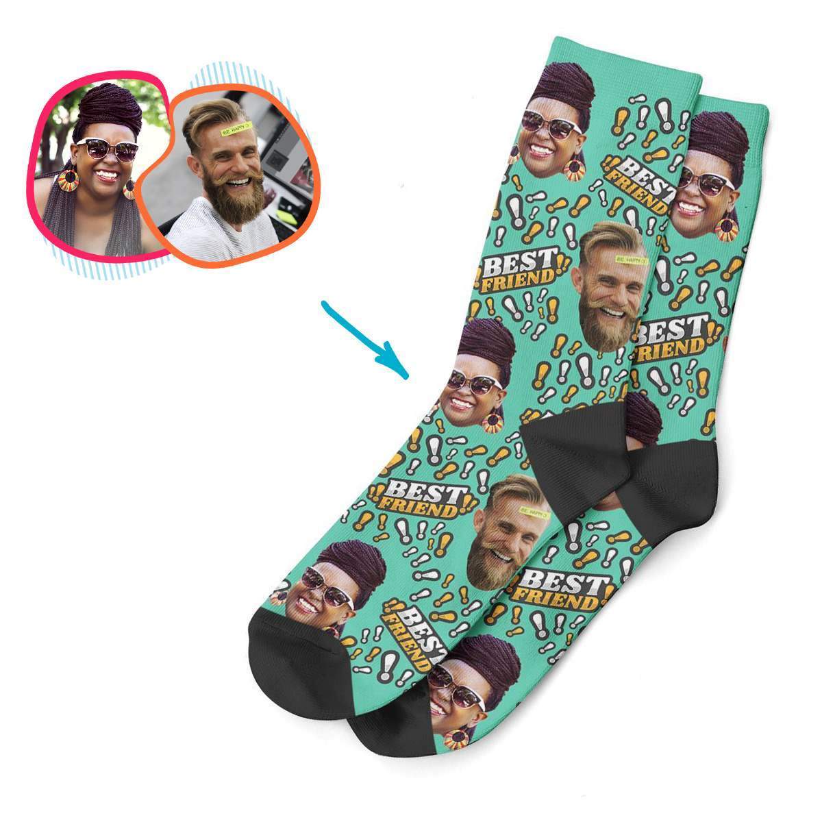 mint Best Friend socks personalized with photo of face printed on them