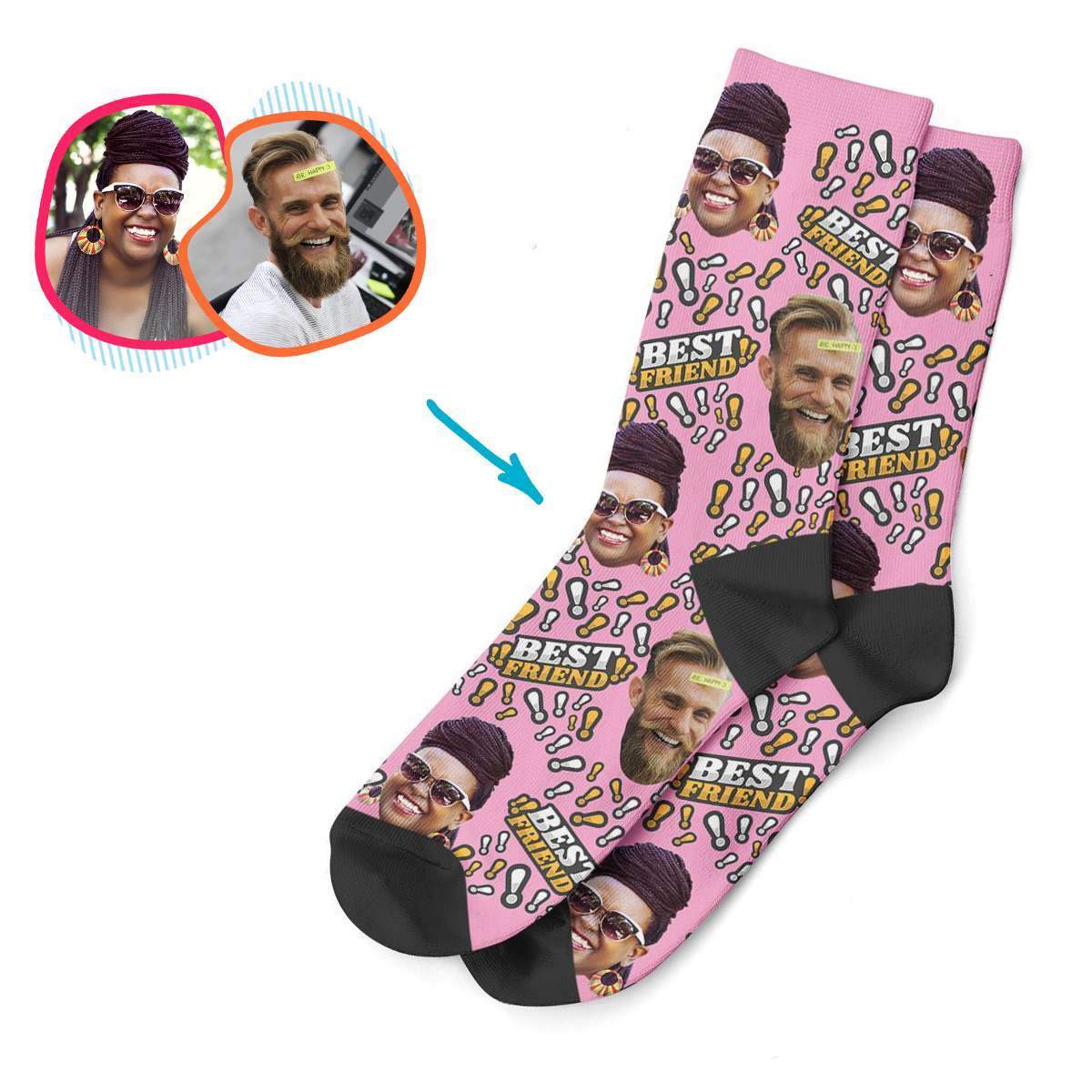 pink Best Friend socks personalized with photo of face printed on them
