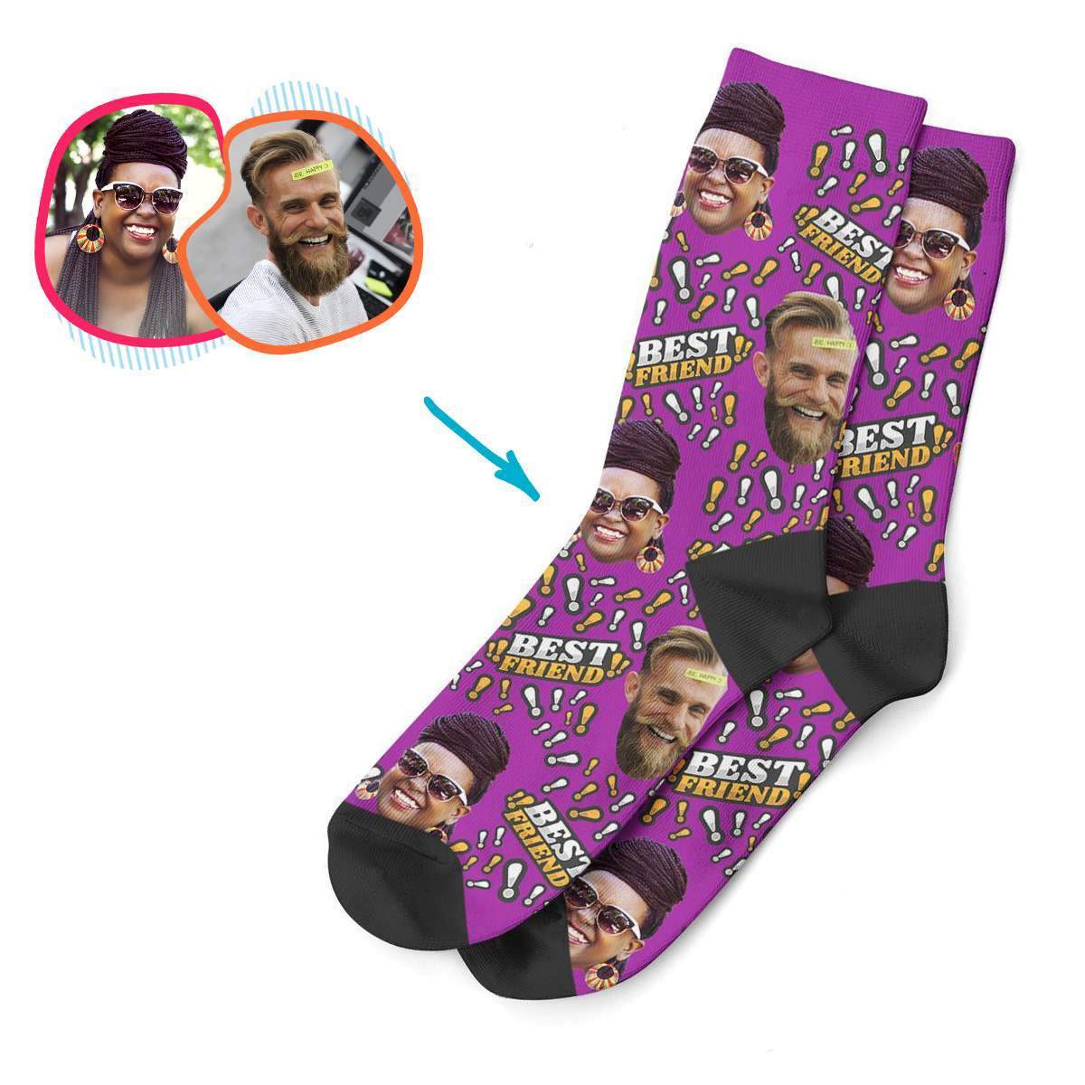 purple Best Friend socks personalized with photo of face printed on them