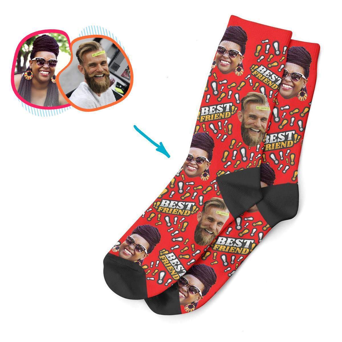 red Best Friend socks personalized with photo of face printed on them