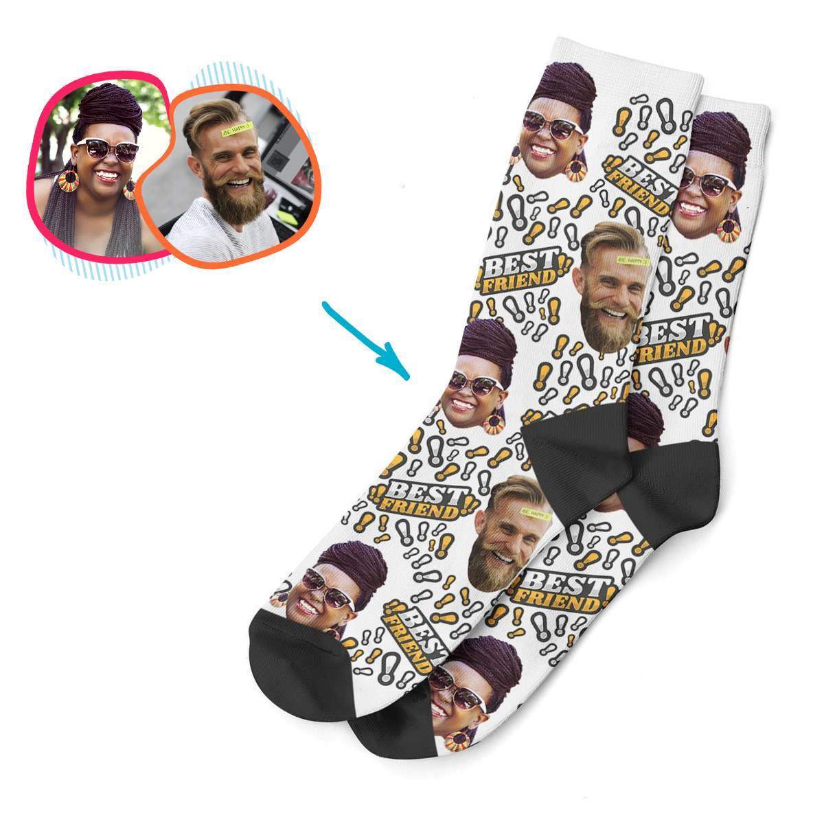 white Best Friend socks personalized with photo of face printed on them