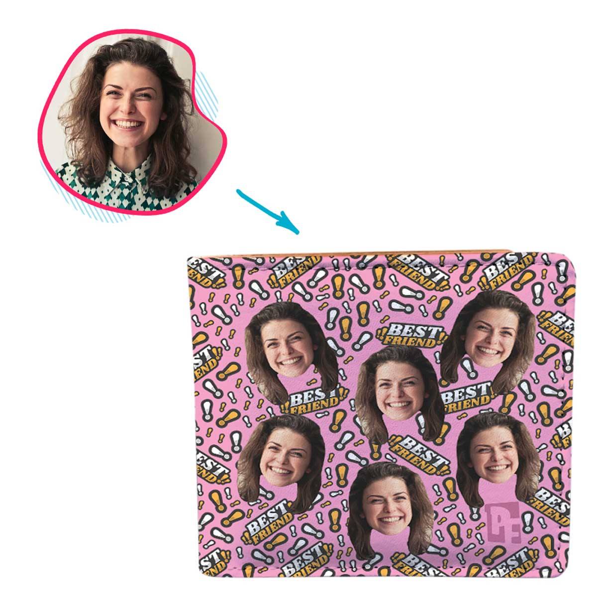 pink Best Friend wallet personalized with photo of face printed on it