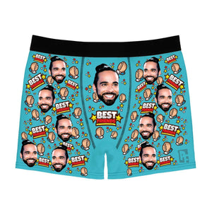 Blue Best Friends men's boxer briefs personalized with photo printed on them
