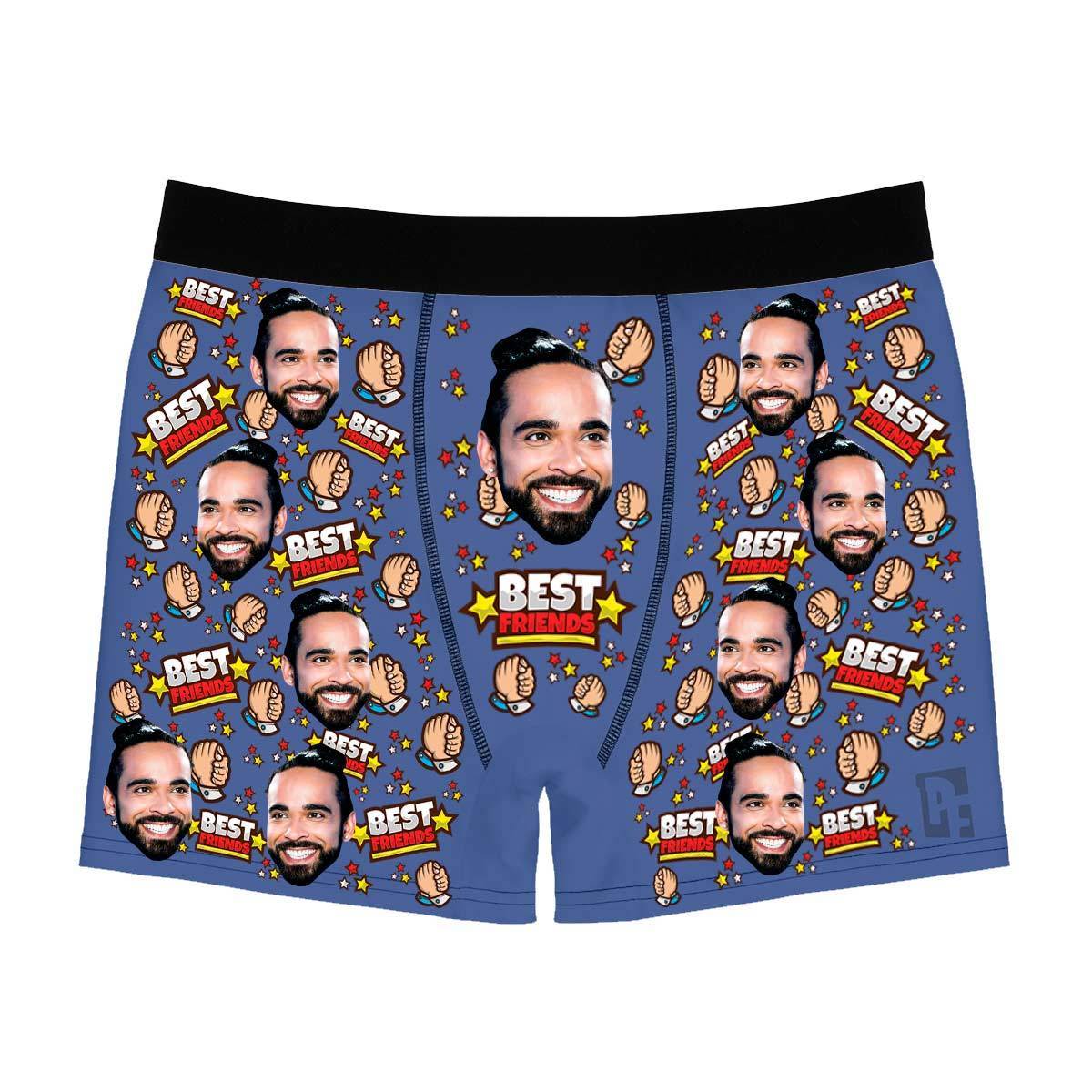 Darkblue Best Friends men's boxer briefs personalized with photo printed on them
