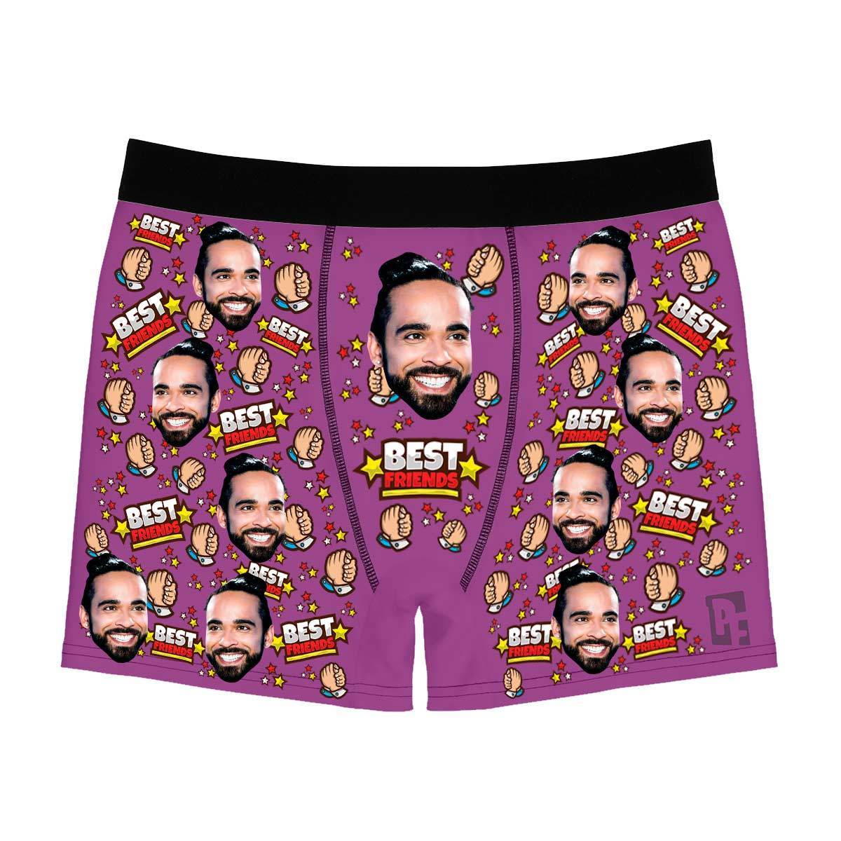 Purple Best Friends men's boxer briefs personalized with photo printed on them