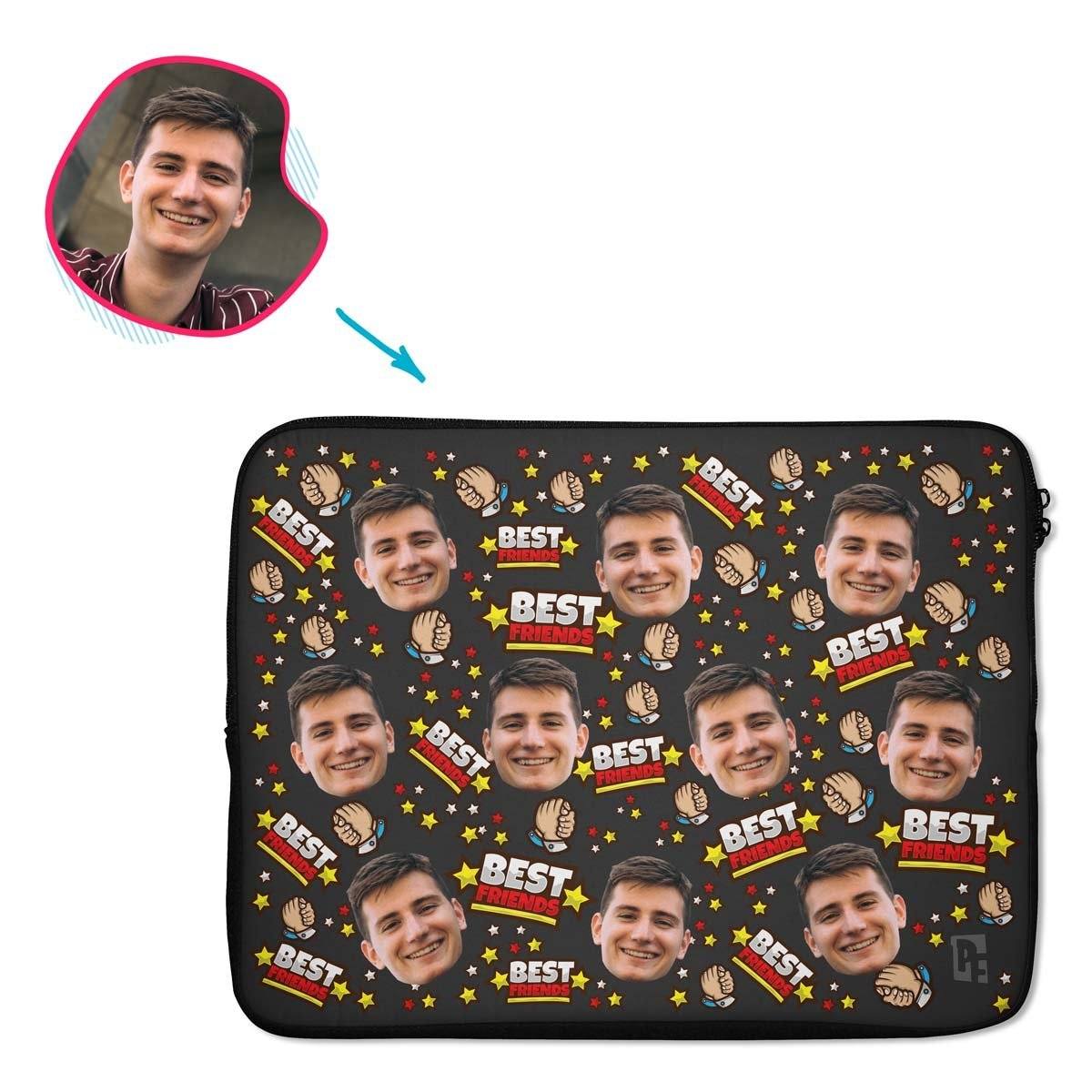 dark Best Friends laptop sleeve personalized with photo of face printed on them