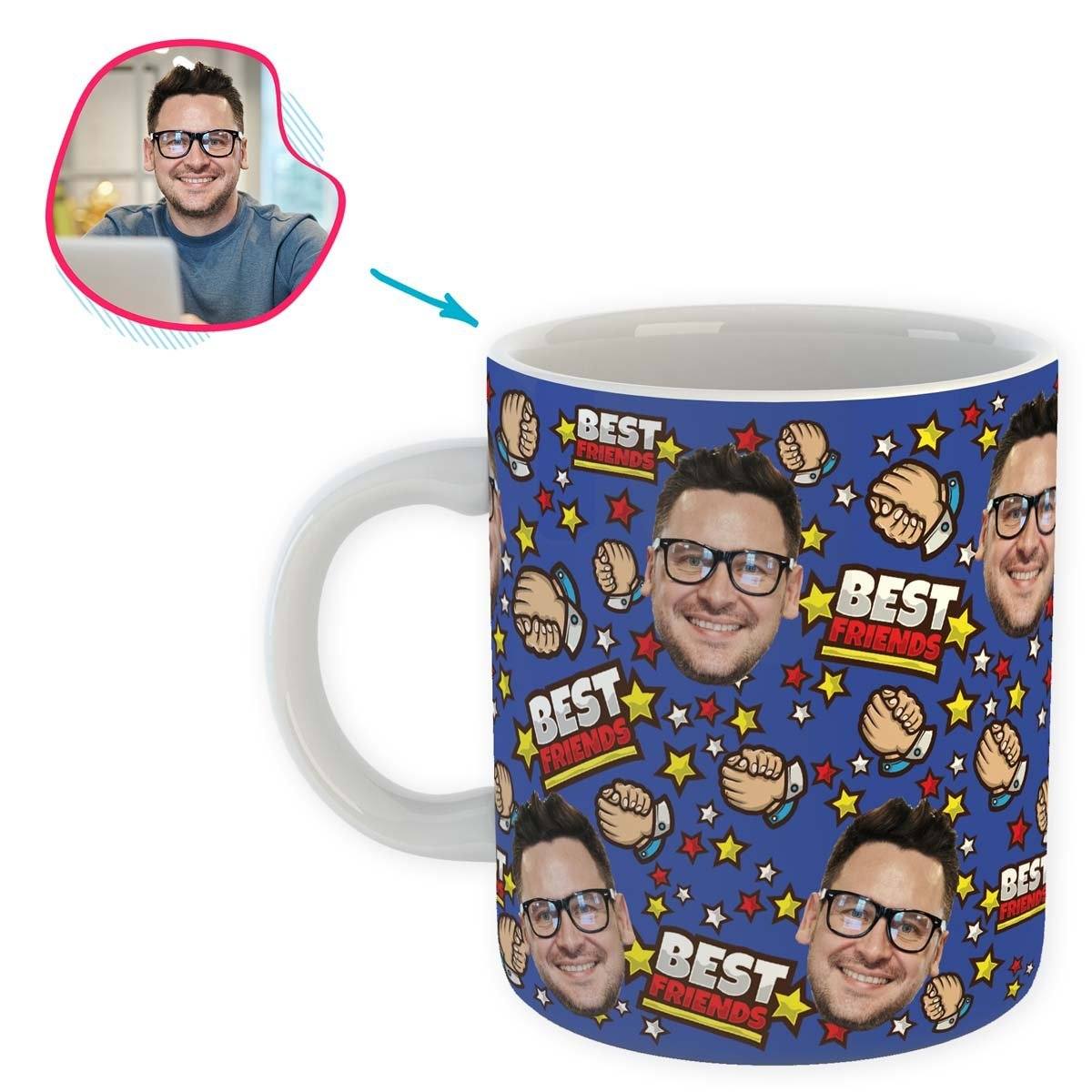 darkblue Best Friends mug personalized with photo of face printed on it