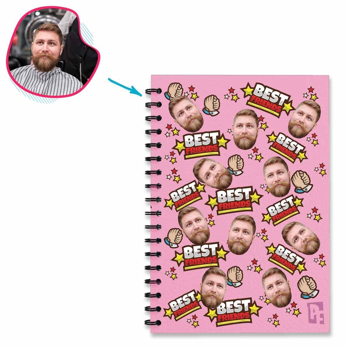 pink Best Friends Notebook personalized with photo of face printed on them