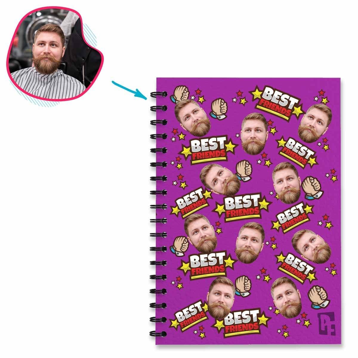 purple Best Friends Notebook personalized with photo of face printed on them