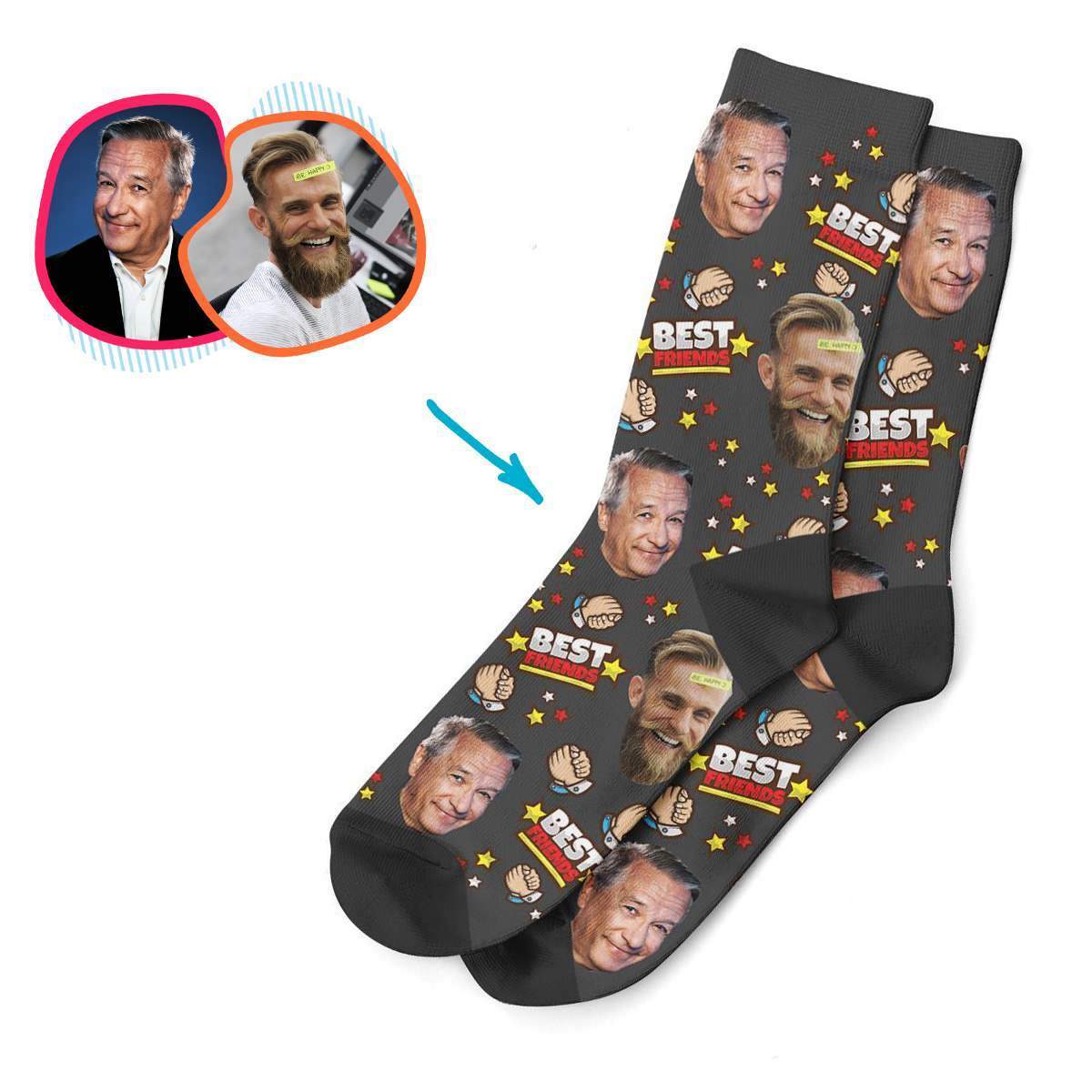 dark Best Friends socks personalized with photo of face printed on them