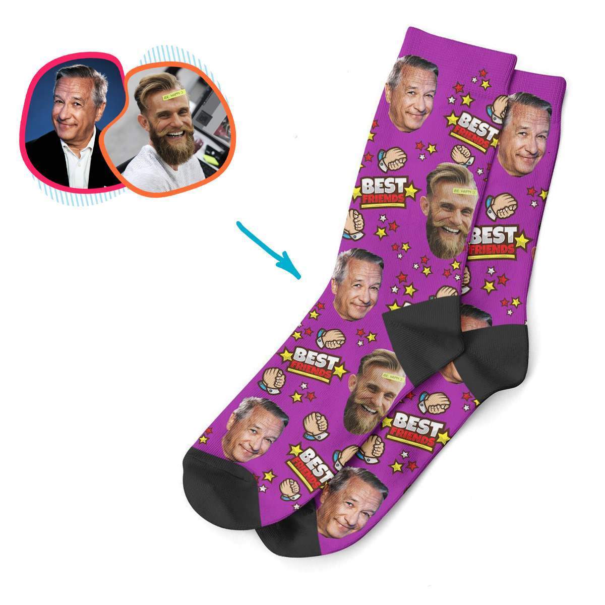 purple Best Friends socks personalized with photo of face printed on them