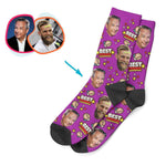Load image into Gallery viewer, purple Best Friends socks personalized with photo of face printed on them
