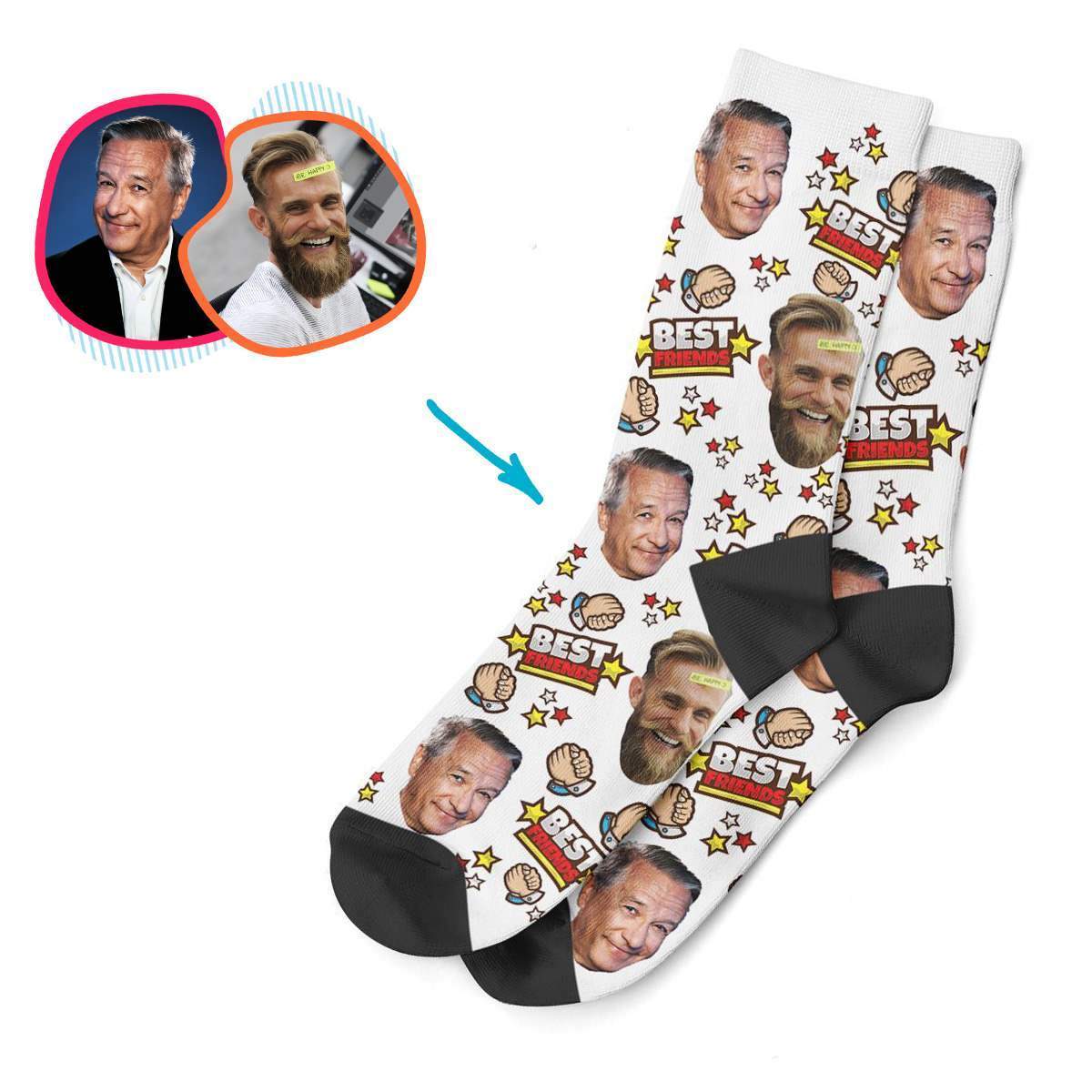 white Best Friends socks personalized with photo of face printed on them