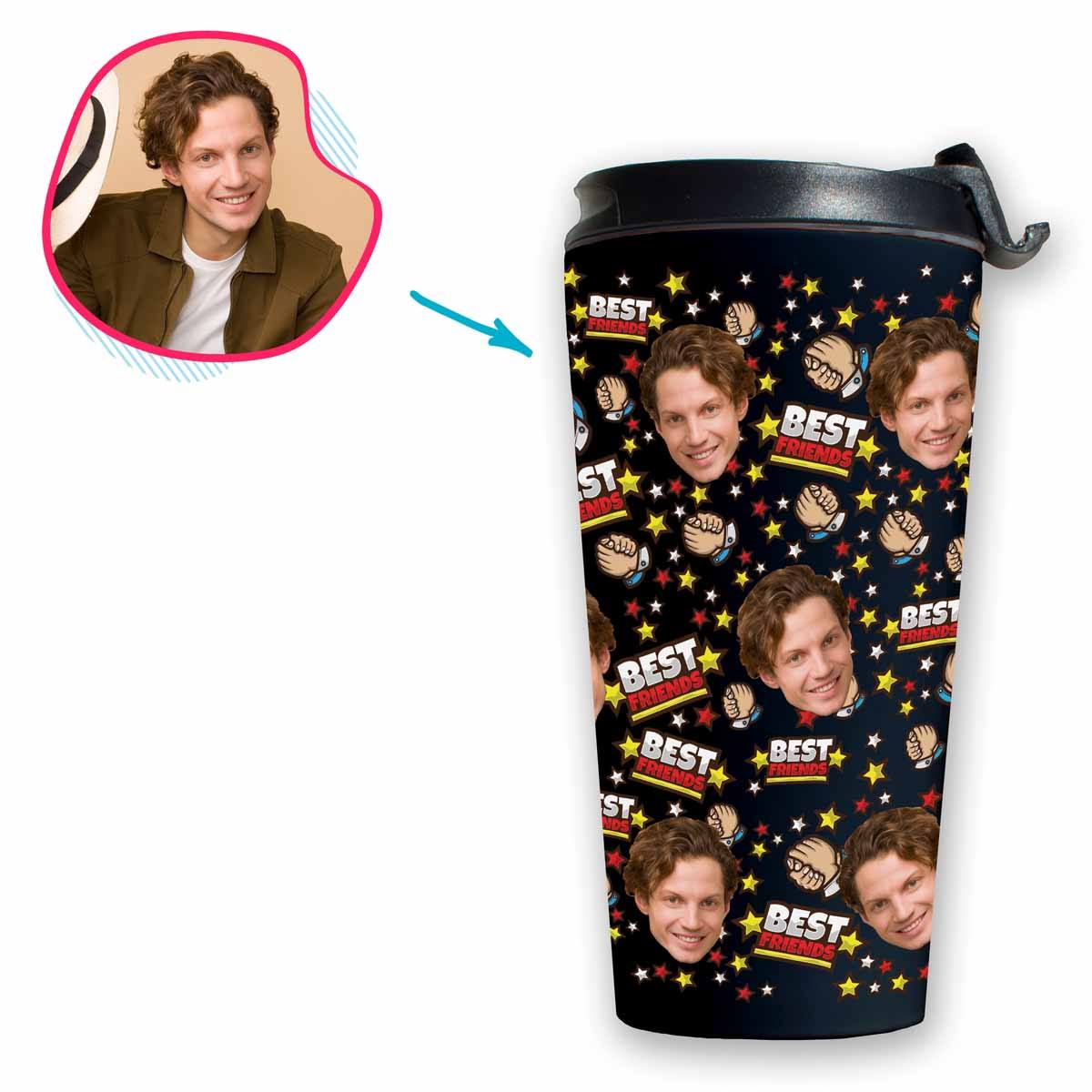 dark Best Friends travel mug personalized with photo of face printed on it