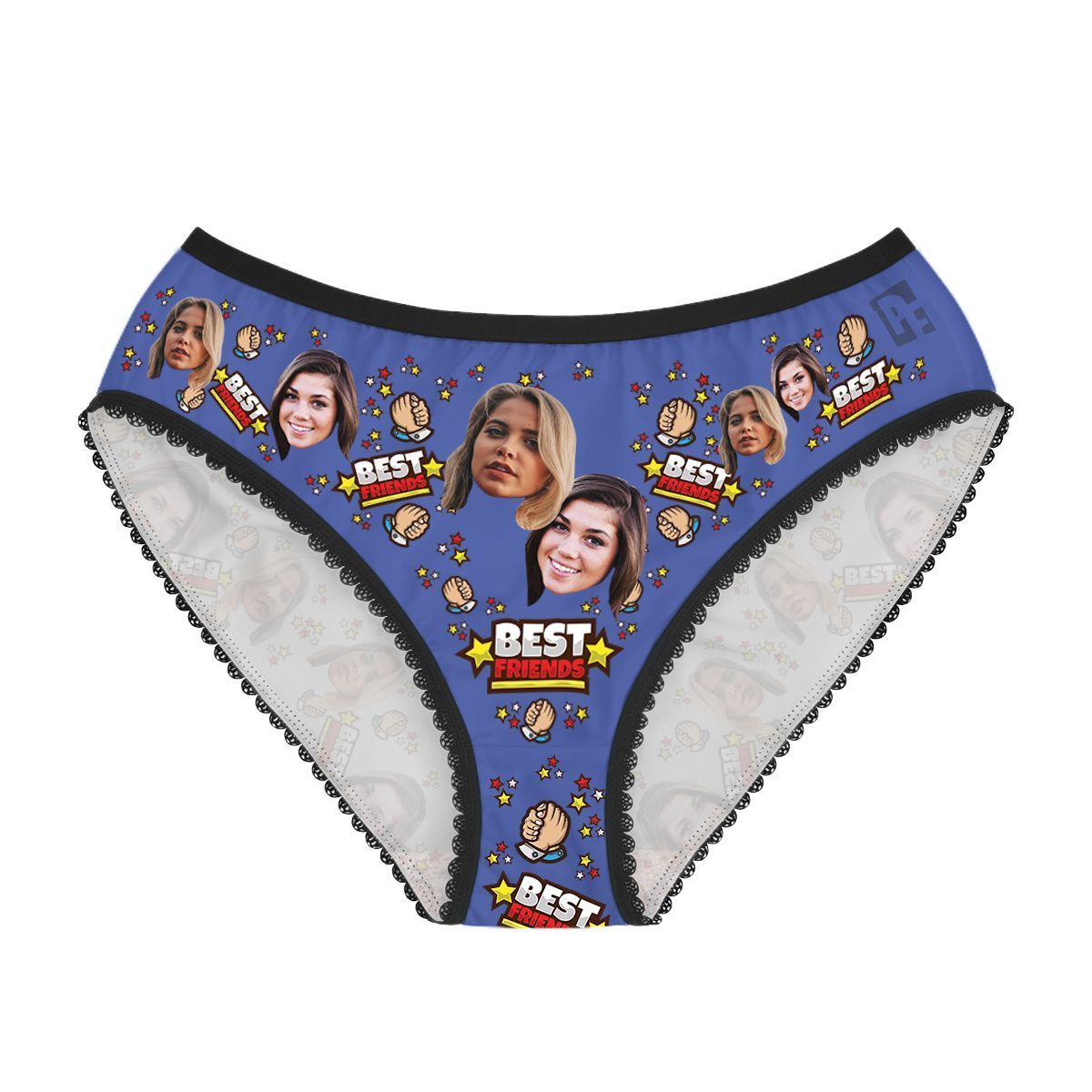 Darkblue Best Friends women's underwear briefs personalized with photo printed on them