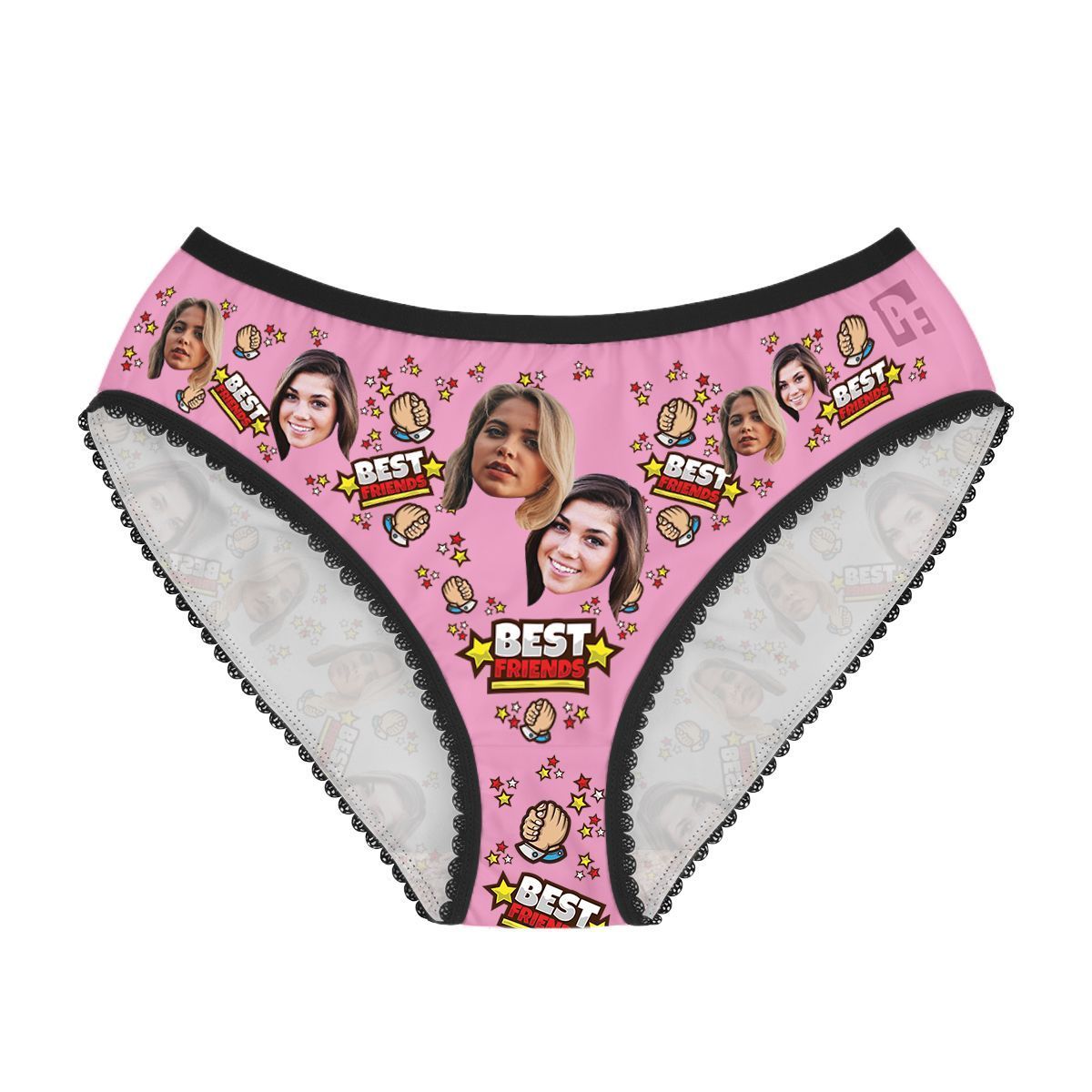 Pink Best Friends women's underwear briefs personalized with photo printed on them