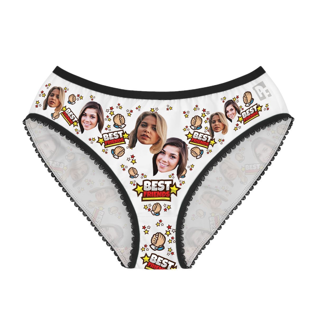 White Best Friends women's underwear briefs personalized with photo printed on them
