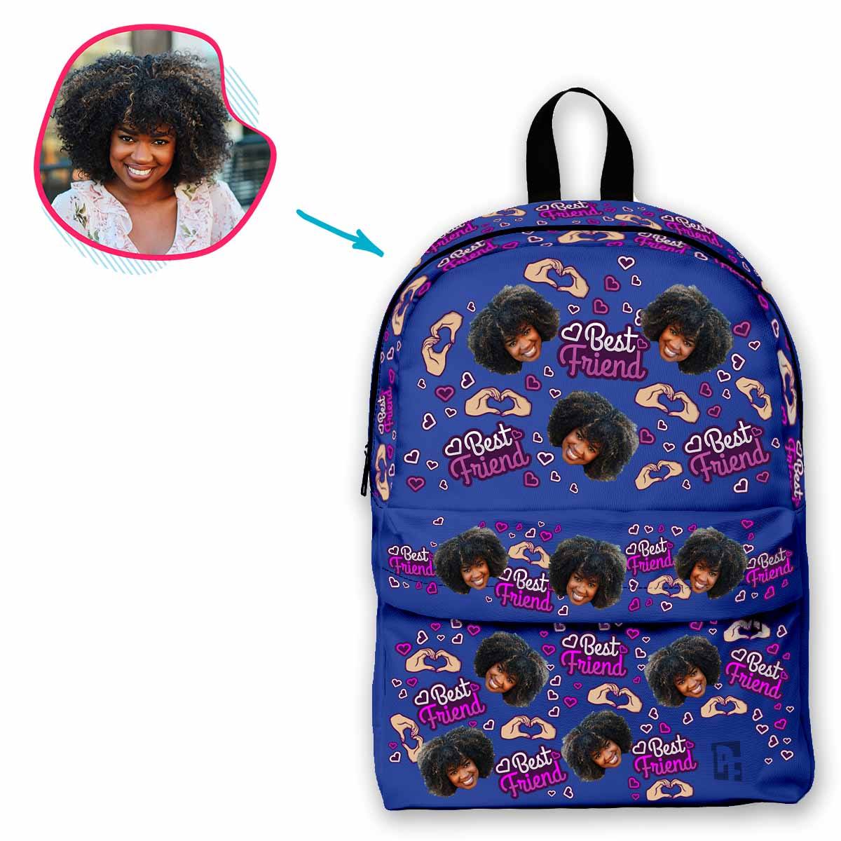darkblue BFF for Her classic backpack personalized with photo of face printed on it