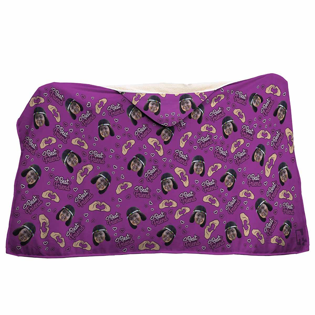 purple BFF for Her hooded blanket personalized with photo of face printed on it