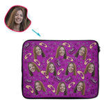 Load image into Gallery viewer, purple BFF for Her laptop sleeve personalized with photo of face printed on them
