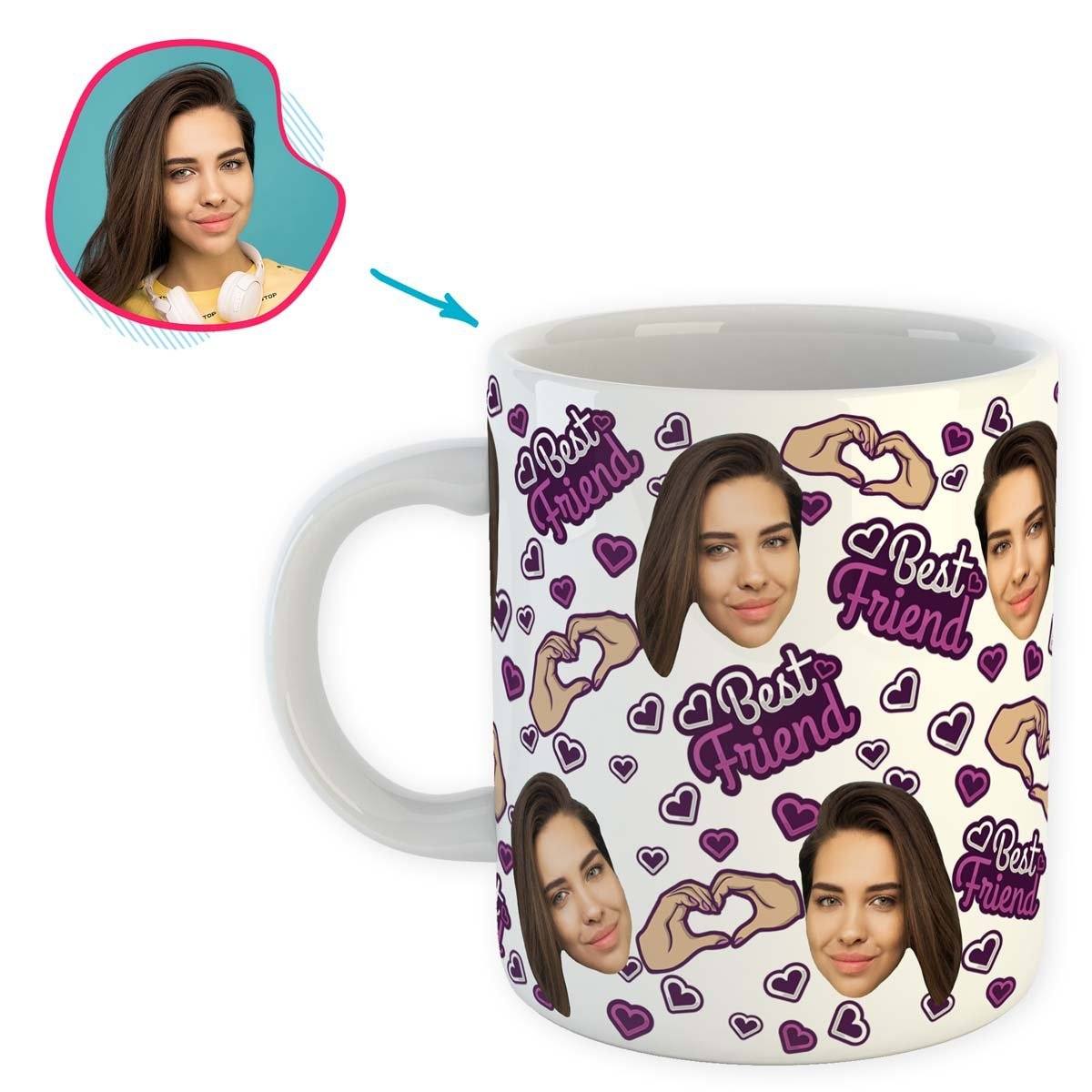 white BFF for Her mug personalized with photo of face printed on it