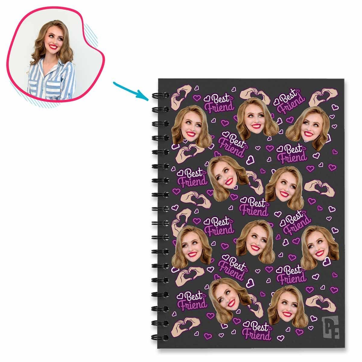 dark BFF for Her Notebook personalized with photo of face printed on them