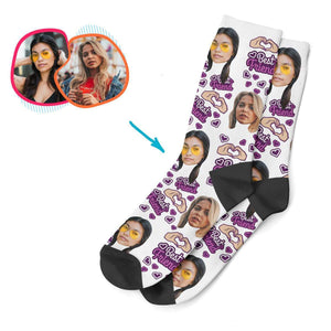 white BFF for Her socks personalized with photo of face printed on them
