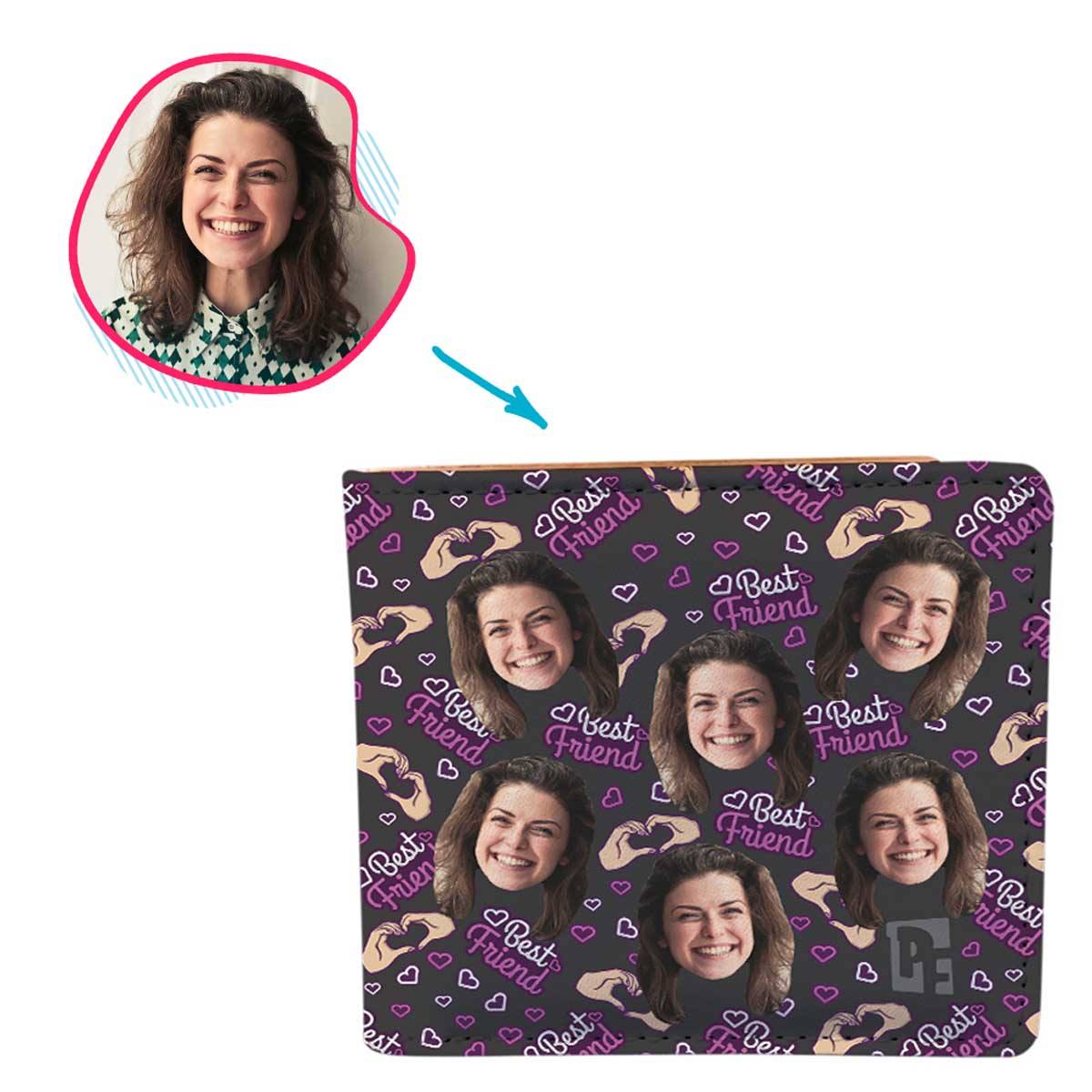 dark BFF for Her wallet personalized with photo of face printed on it