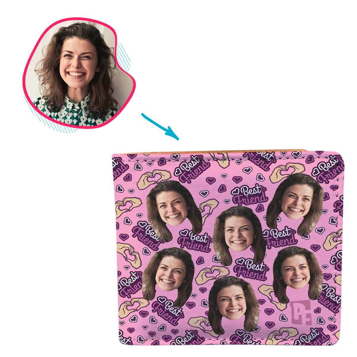pink BFF for Her wallet personalized with photo of face printed on it