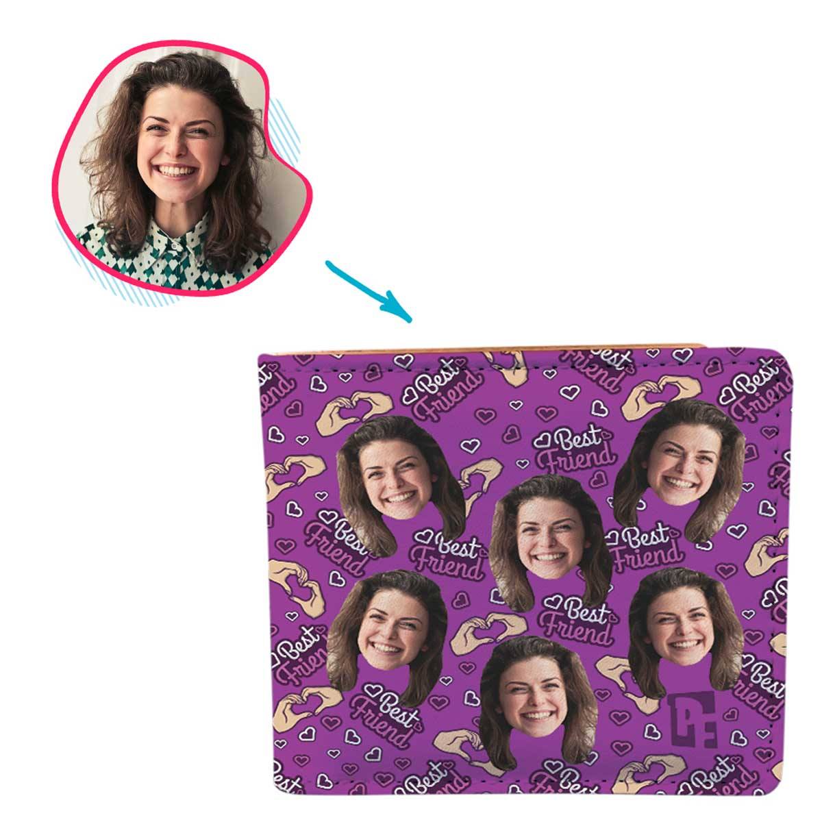 purple BFF for Her wallet personalized with photo of face printed on it