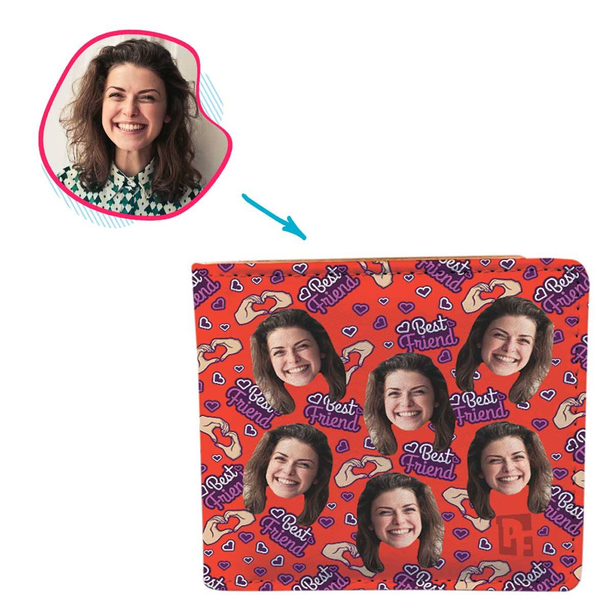 red BFF for Her wallet personalized with photo of face printed on it