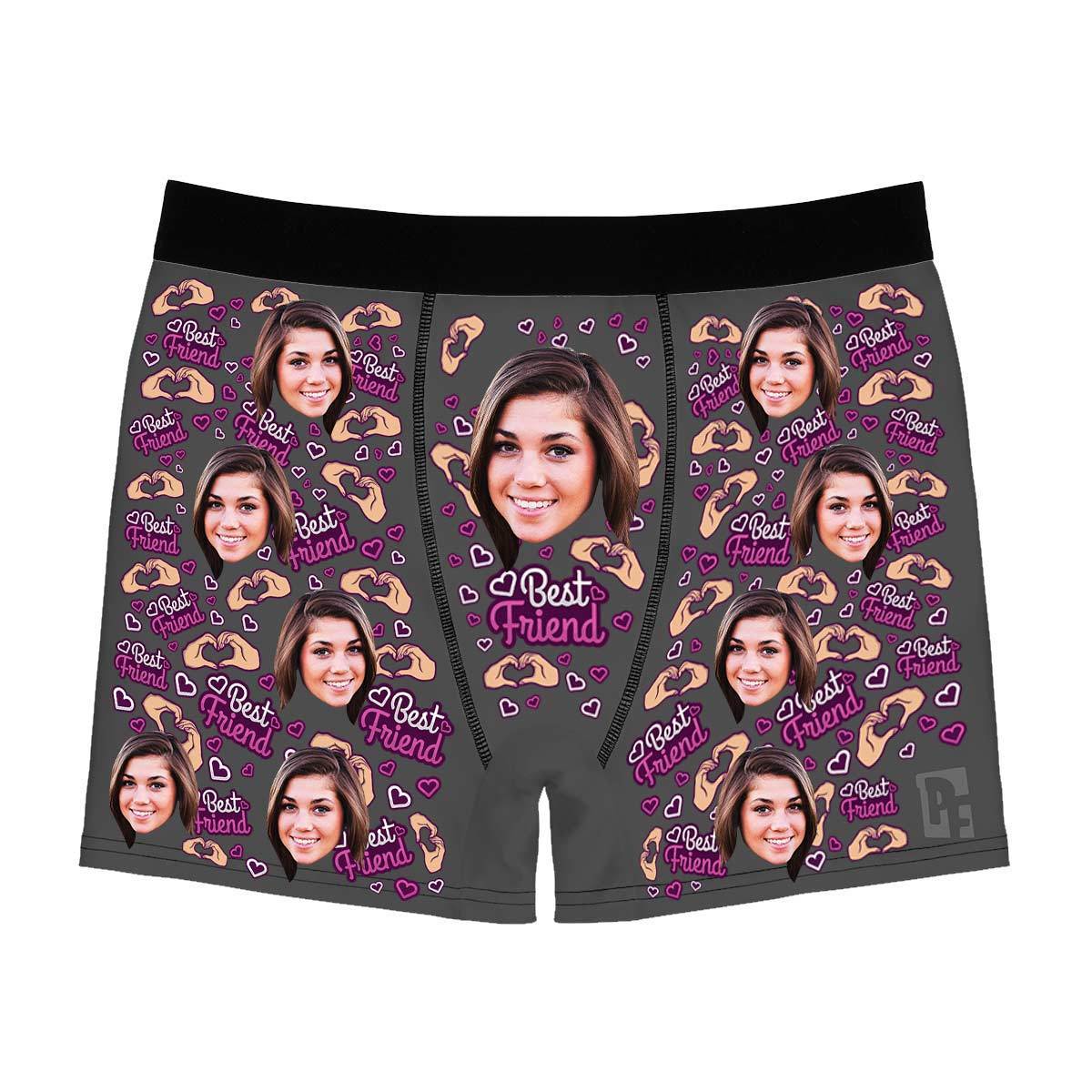 Dark BFF for her men's boxer briefs personalized with photo printed on them