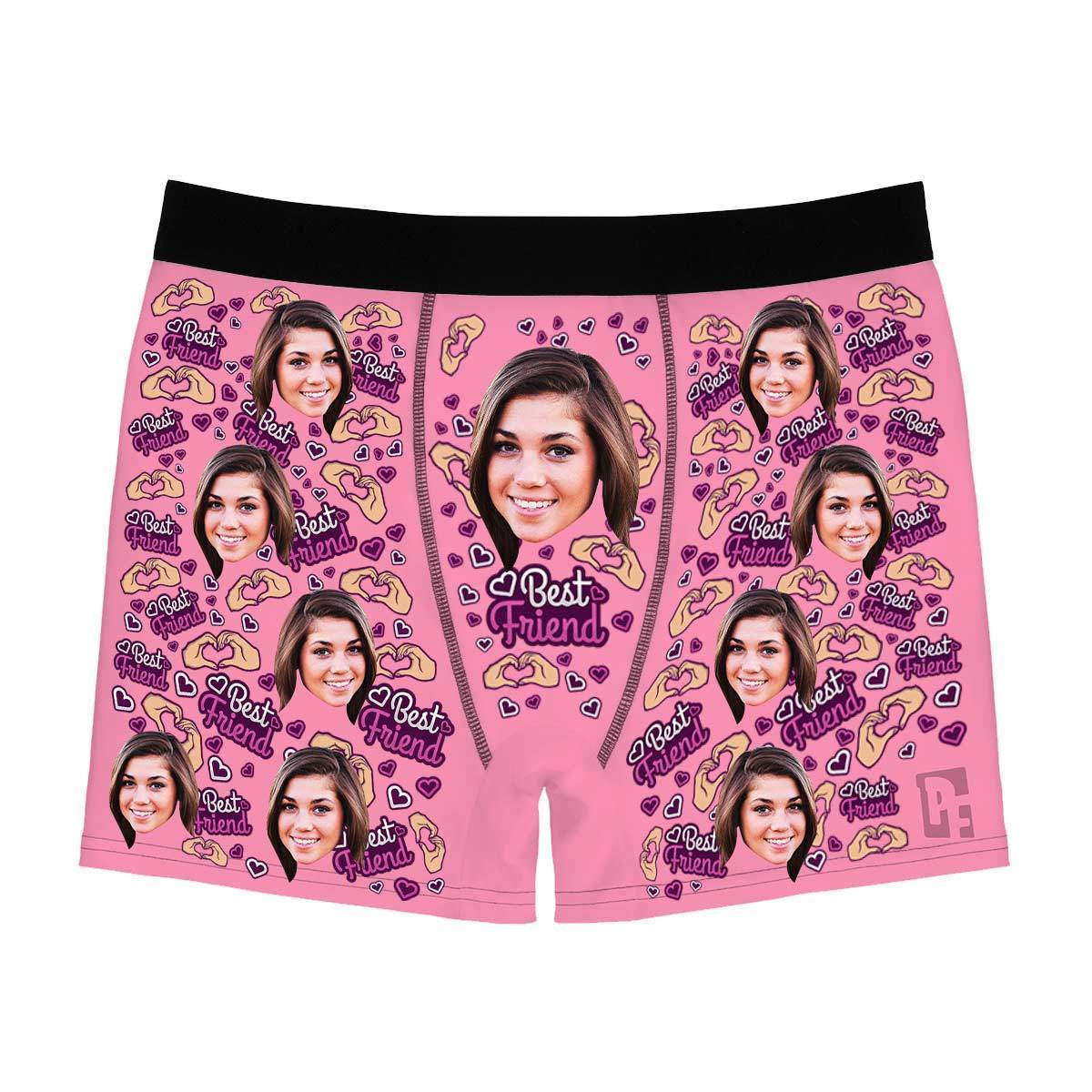 Pink BFF for her men's boxer briefs personalized with photo printed on them