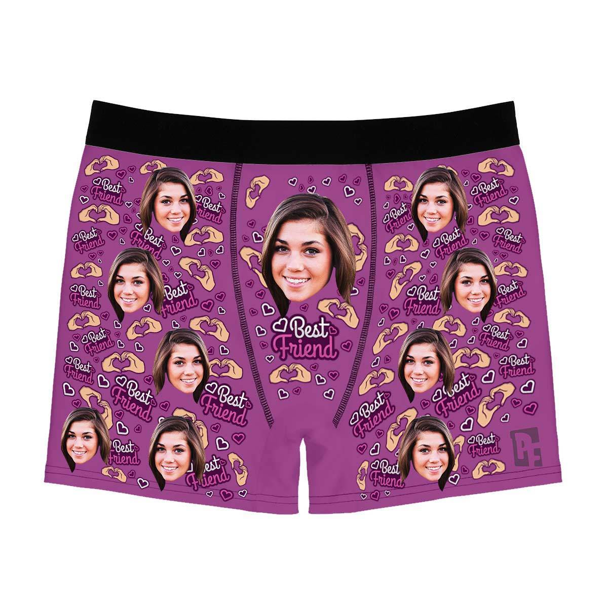 Purple BFF for her men's boxer briefs personalized with photo printed on them
