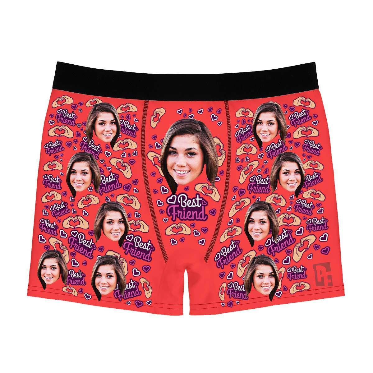 Red BFF for her men's boxer briefs personalized with photo printed on them