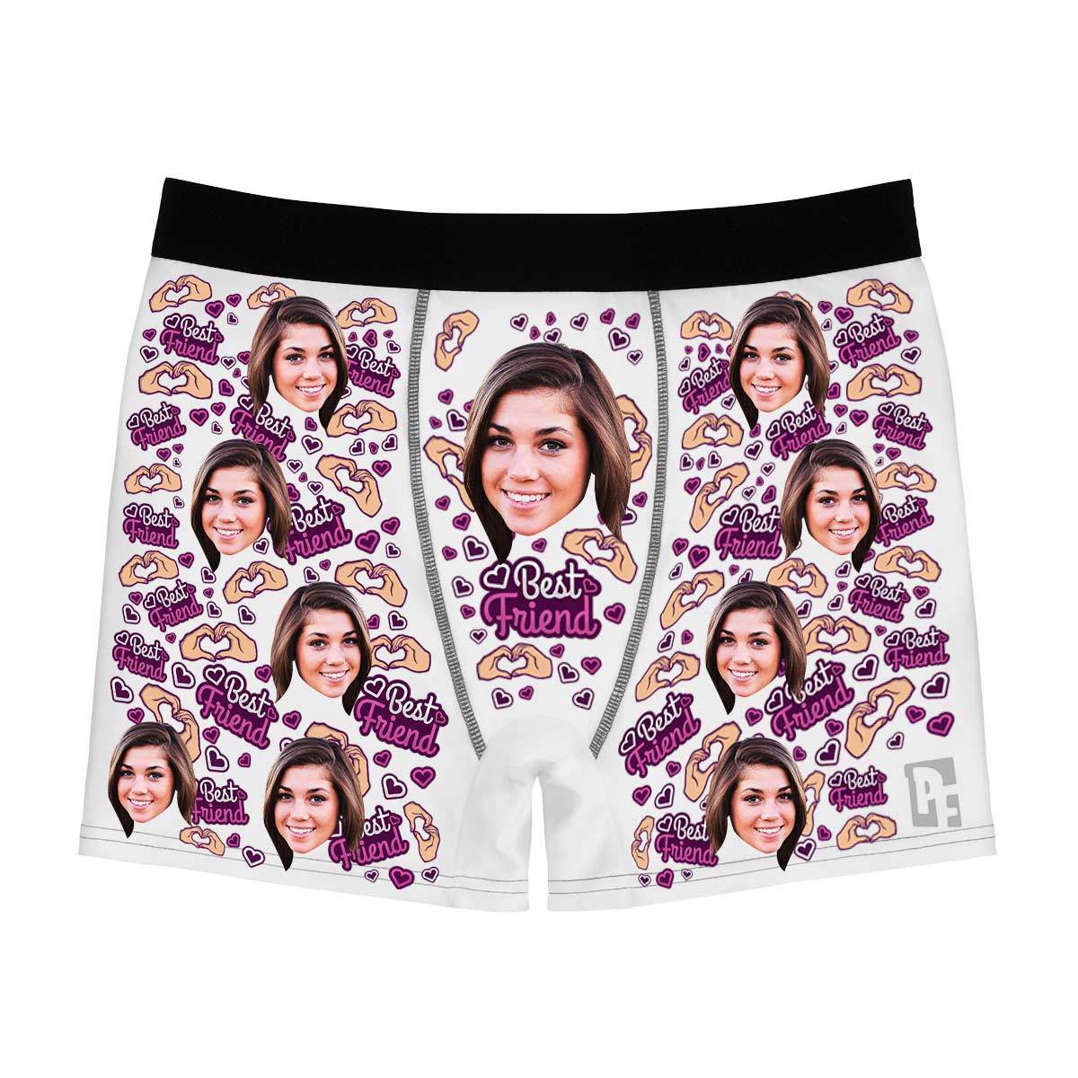 White BFF for her men's boxer briefs personalized with photo printed on them