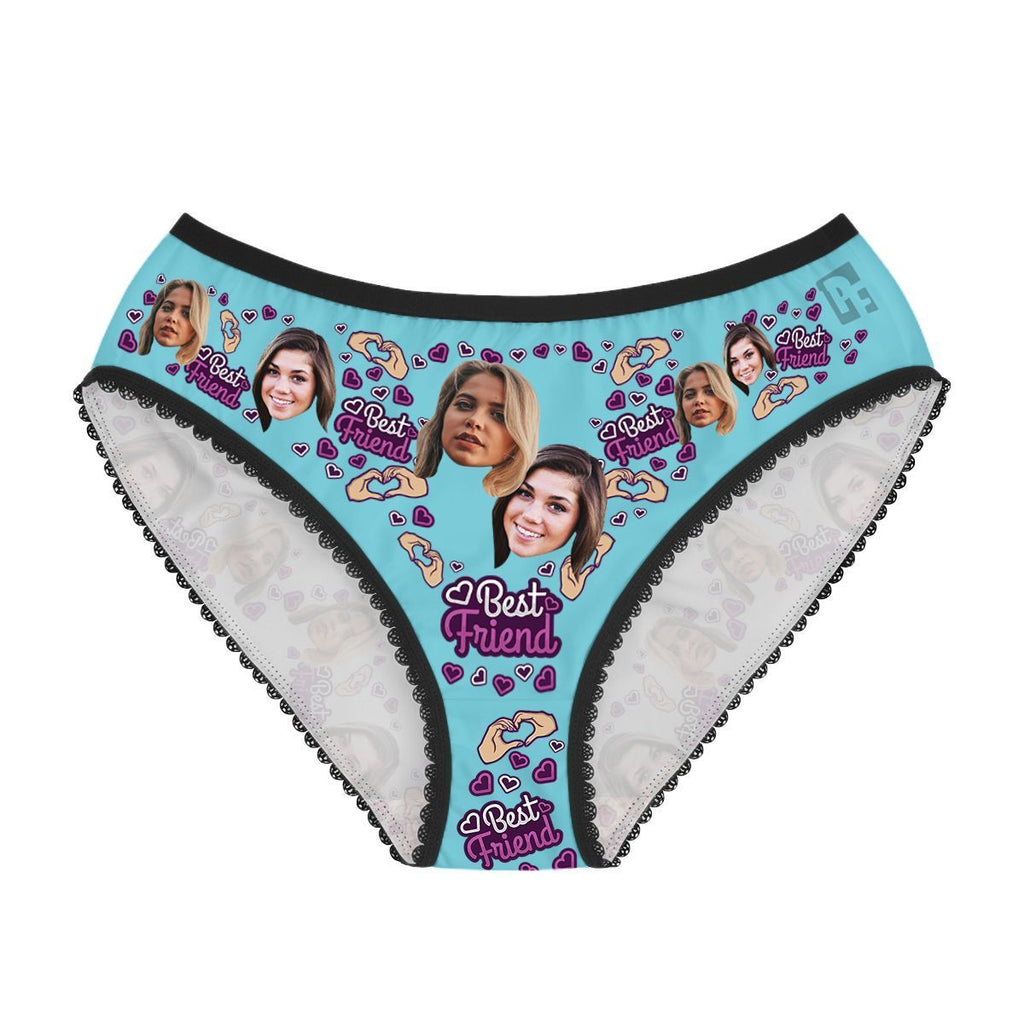 Blue BFF for her women's underwear briefs personalized with photo printed on them