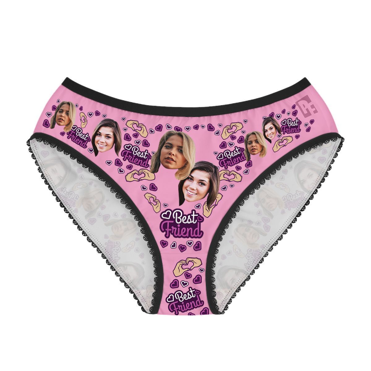 Pink BFF for her women's underwear briefs personalized with photo printed on them
