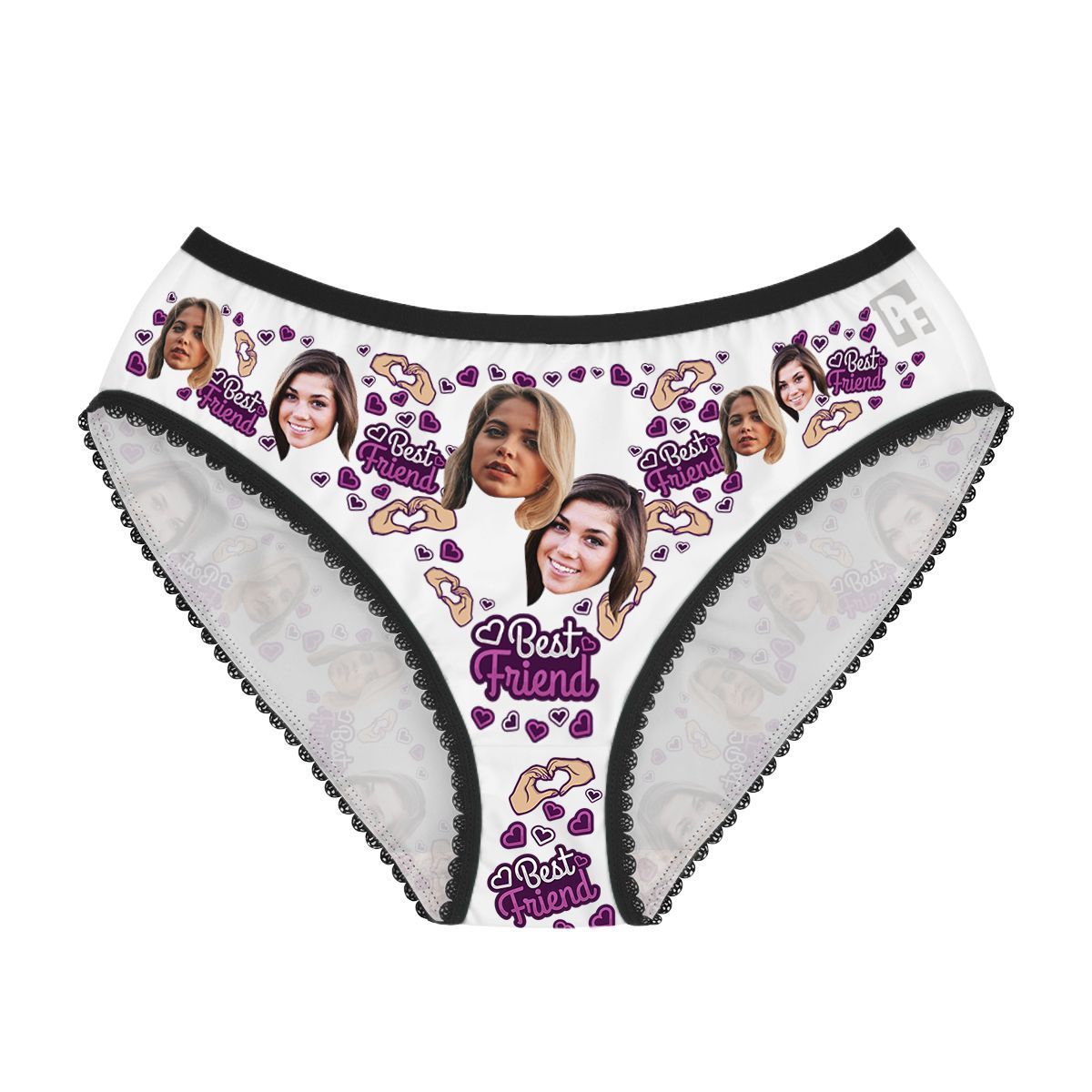 White BFF for her women's underwear briefs personalized with photo printed on them