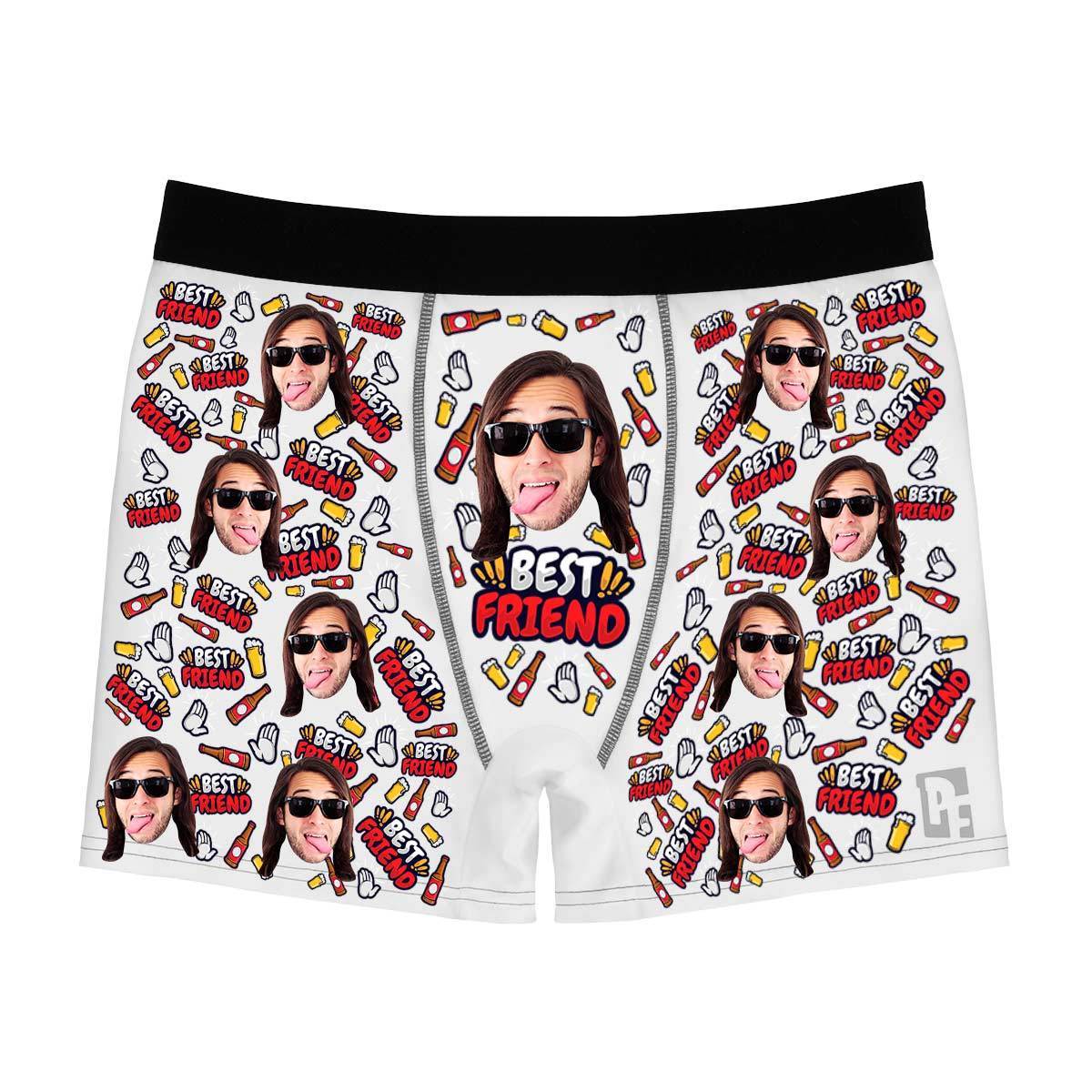 White BFF for him men's boxer briefs personalized with photo printed on them