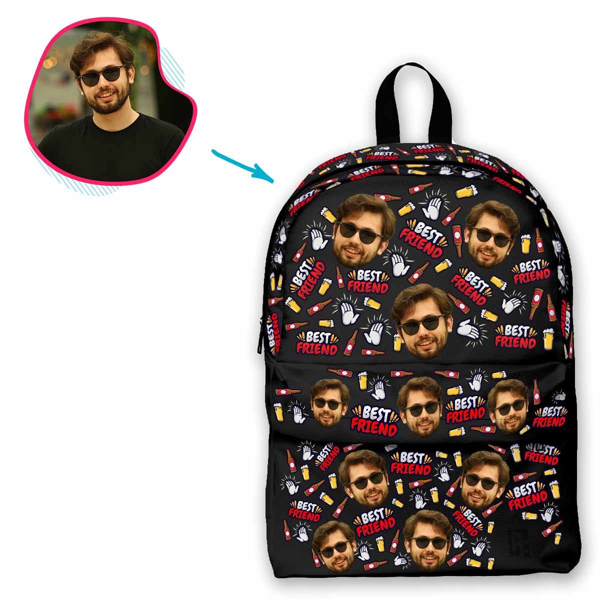 dark BFF for Him classic backpack personalized with photo of face printed on it