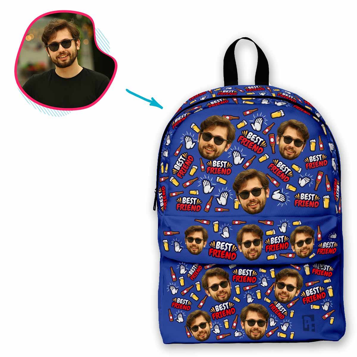 darkblue BFF for Him classic backpack personalized with photo of face printed on it