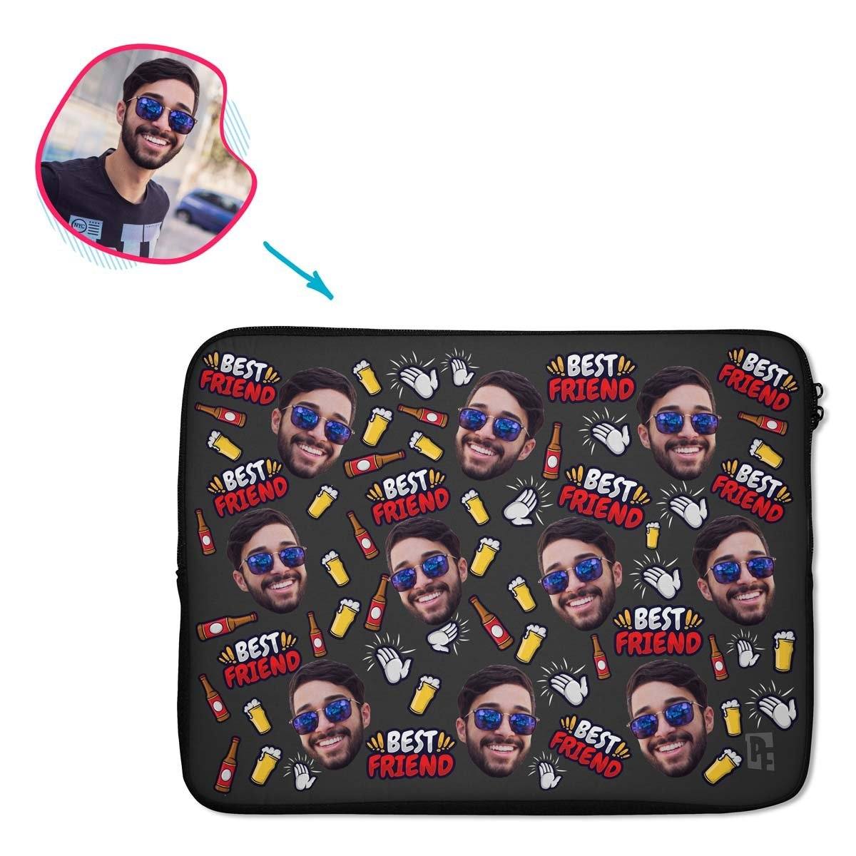 dark BFF for Him laptop sleeve personalized with photo of face printed on them