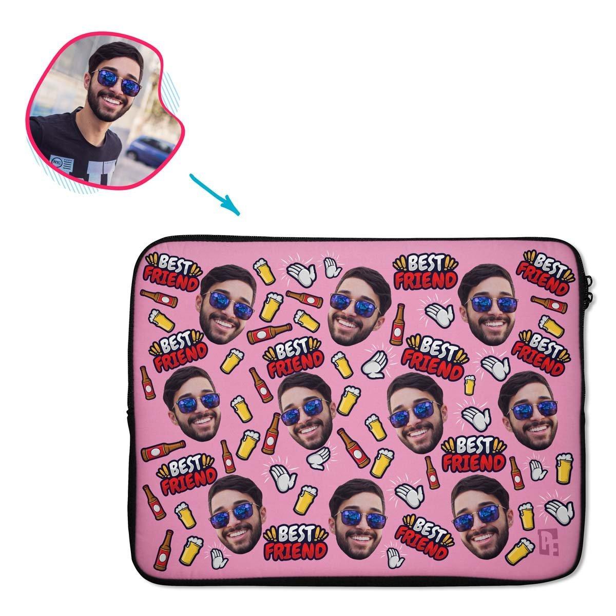 pink BFF for Him laptop sleeve personalized with photo of face printed on them