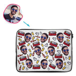 Load image into Gallery viewer, white BFF for Him laptop sleeve personalized with photo of face printed on them
