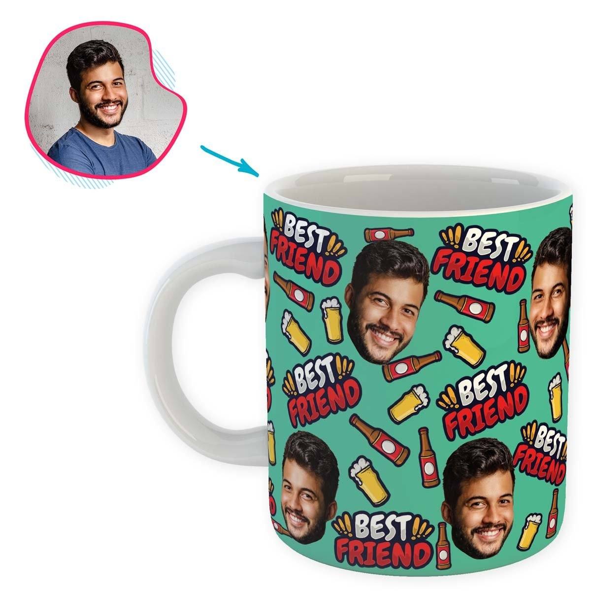 mint BFF for Him mug personalized with photo of face printed on it