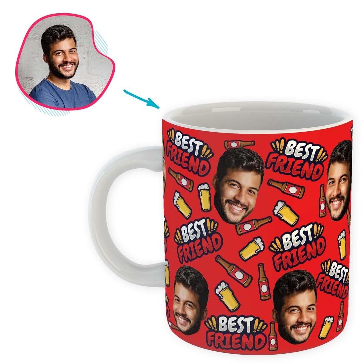 red BFF for Him mug personalized with photo of face printed on it