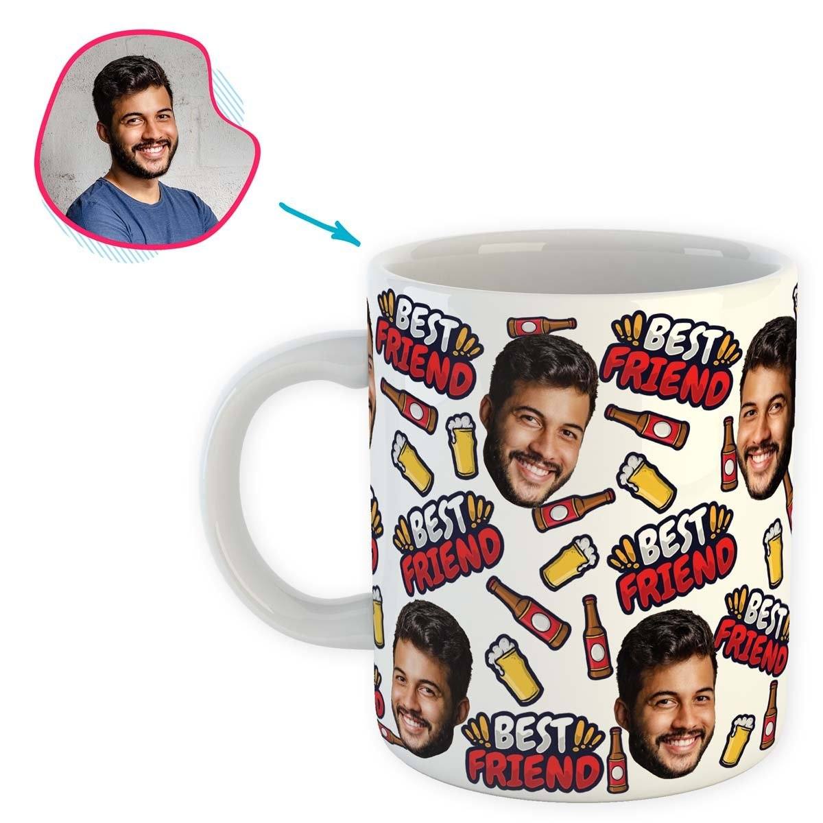 white BFF for Him mug personalized with photo of face printed on it